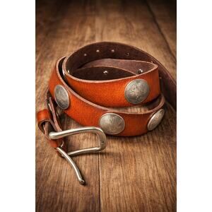 Vintage Walking Liberty Half Dollar Coin Concho Genuine Leather Belt Size 42